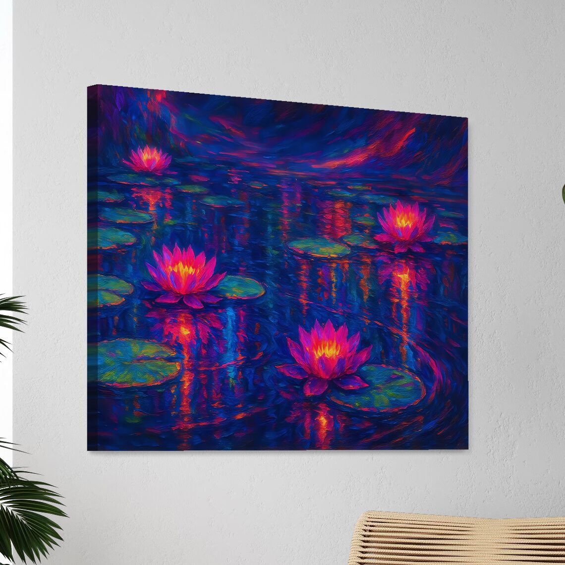 tableau lotus de minuit toile fleurs de lotus lumineuses décoration zen contemporaine spektra