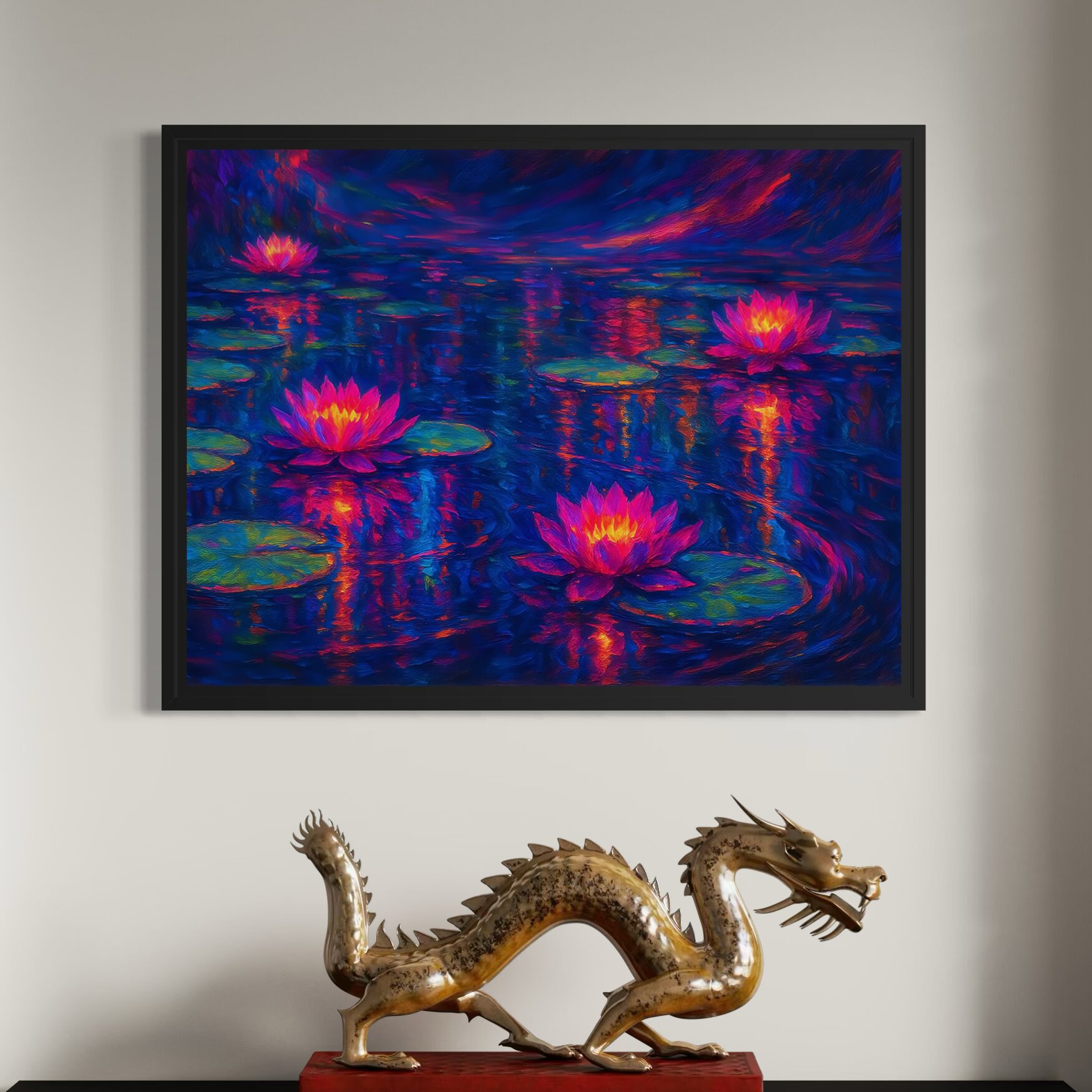 tableau lotus de minuit fleurs de lotus lumineuses décoration zen contemporaine spektra