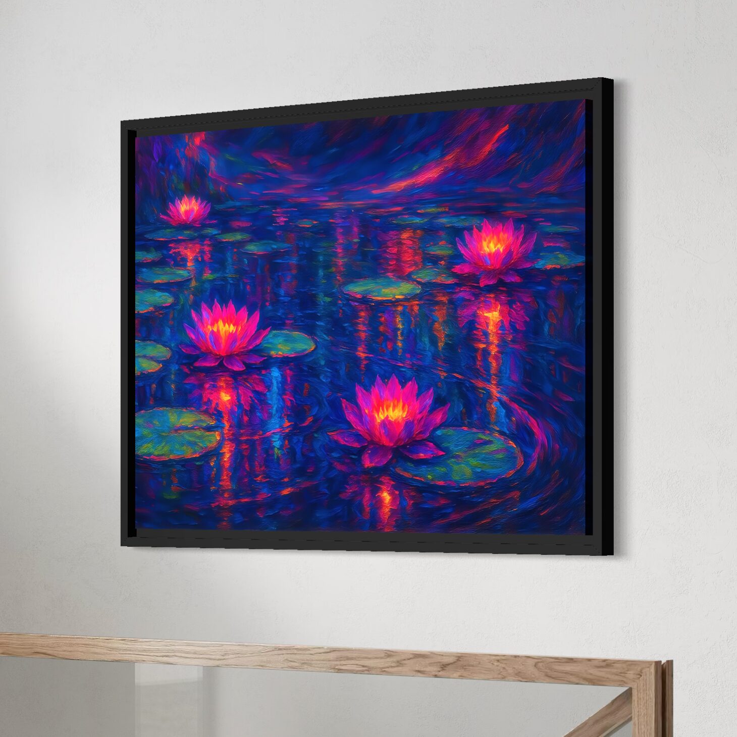 tableau lotus de minuit fleurs de lotus lumineuses art zen contemporain spektra
