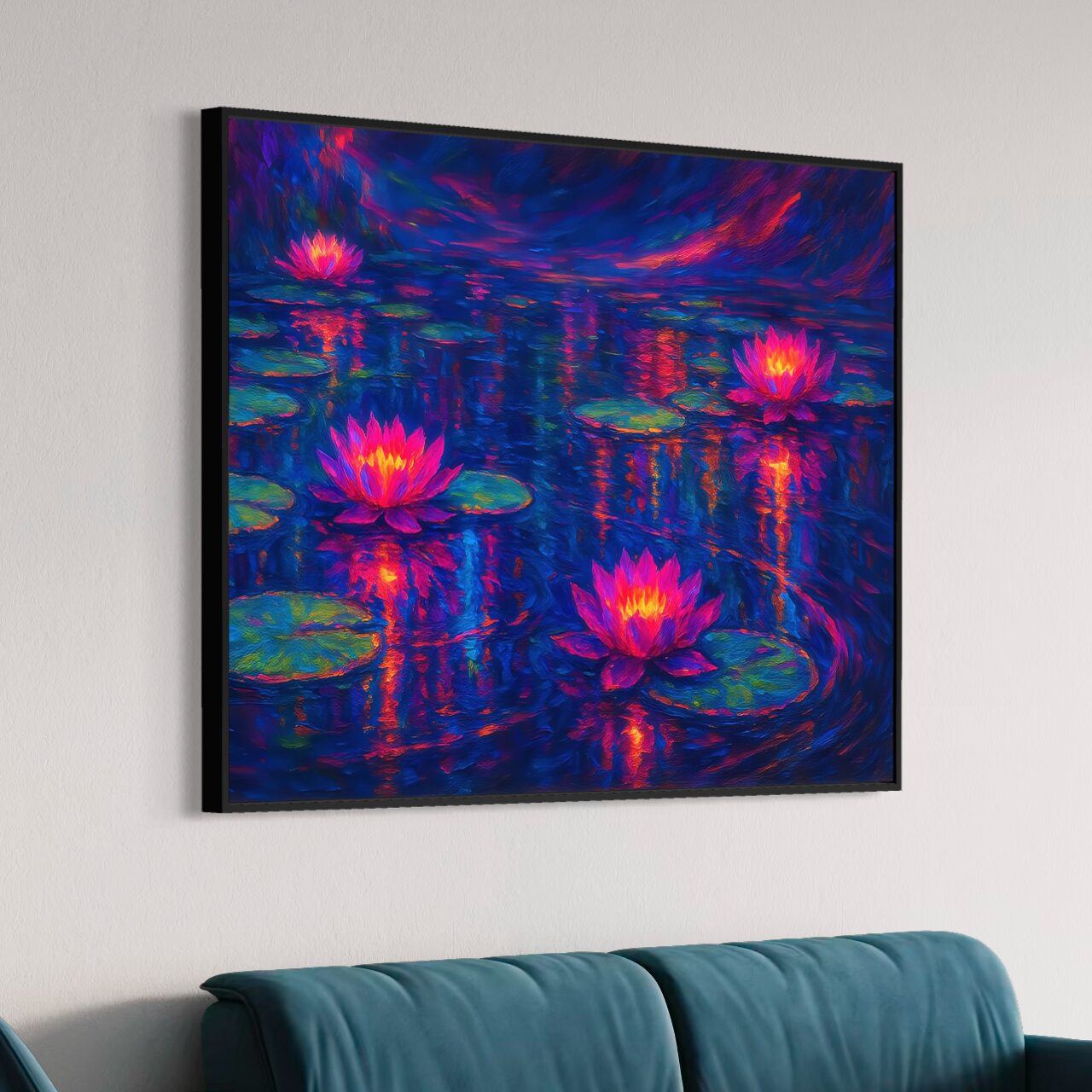 tableau lotus de minuit fleurs de lotus lumineuses décoration zen contemporaine spektra