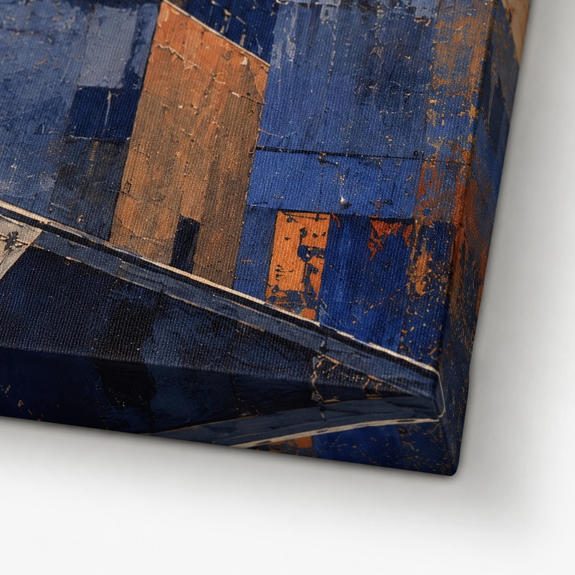 Tableau skateboard Street Session – art urbain moderne et décoration street Gros plan sur la texture de la toile Street Session avec nuances bleu profond, orange et détails urbains