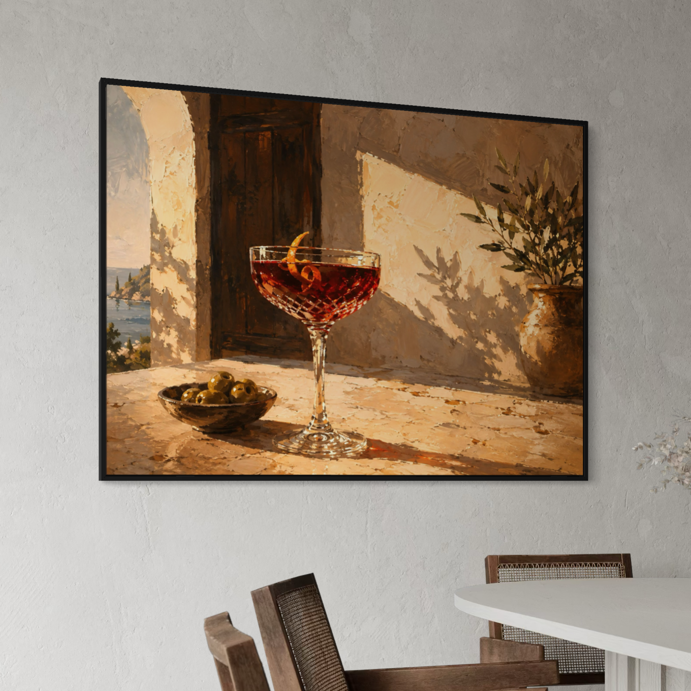 Cocktail Riviera – Tableau méditerranéen Tableau Riviera Cocktail Riviera dans un intérieur contemporain