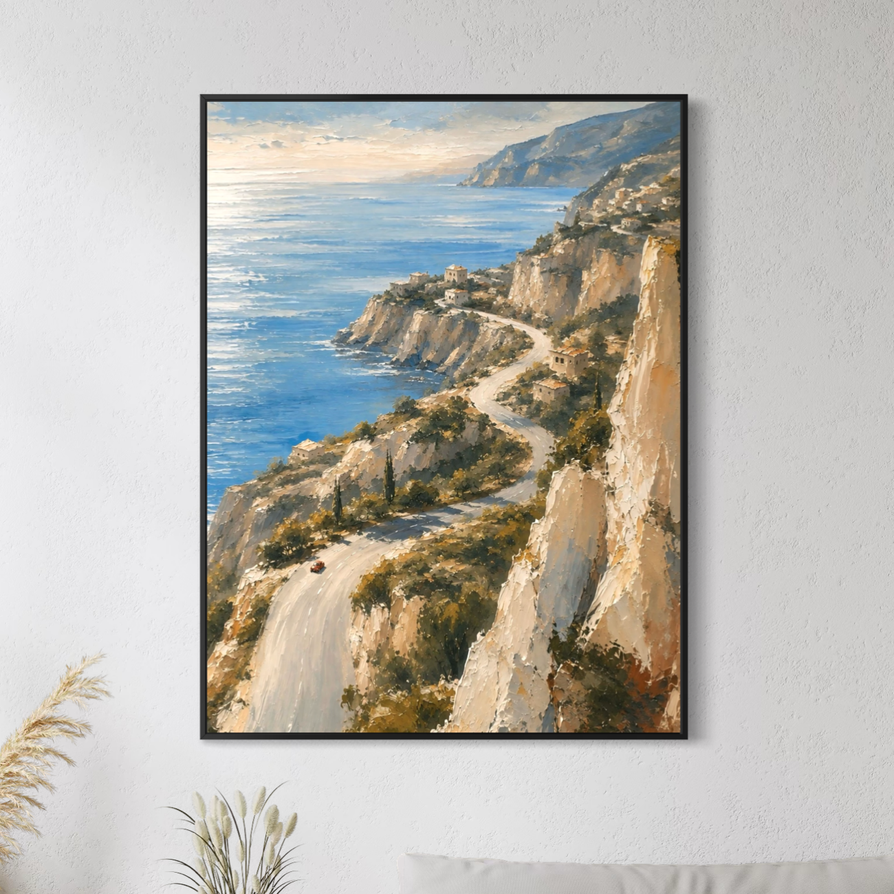 Tableau Côte d’Azur – Corniche d’Azur Tableau paysage méditerranéen Corniche d’Azur avec cadre noir vu de face