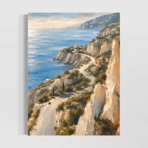 Tableau Côte d’Azur Corniche d’Azur représentant une route panoramique entre falaises et mer